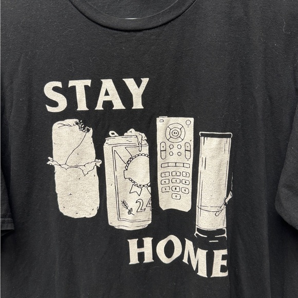 Stay Home Large Shirt on Anvil Black Flag - Picture 2 of 3